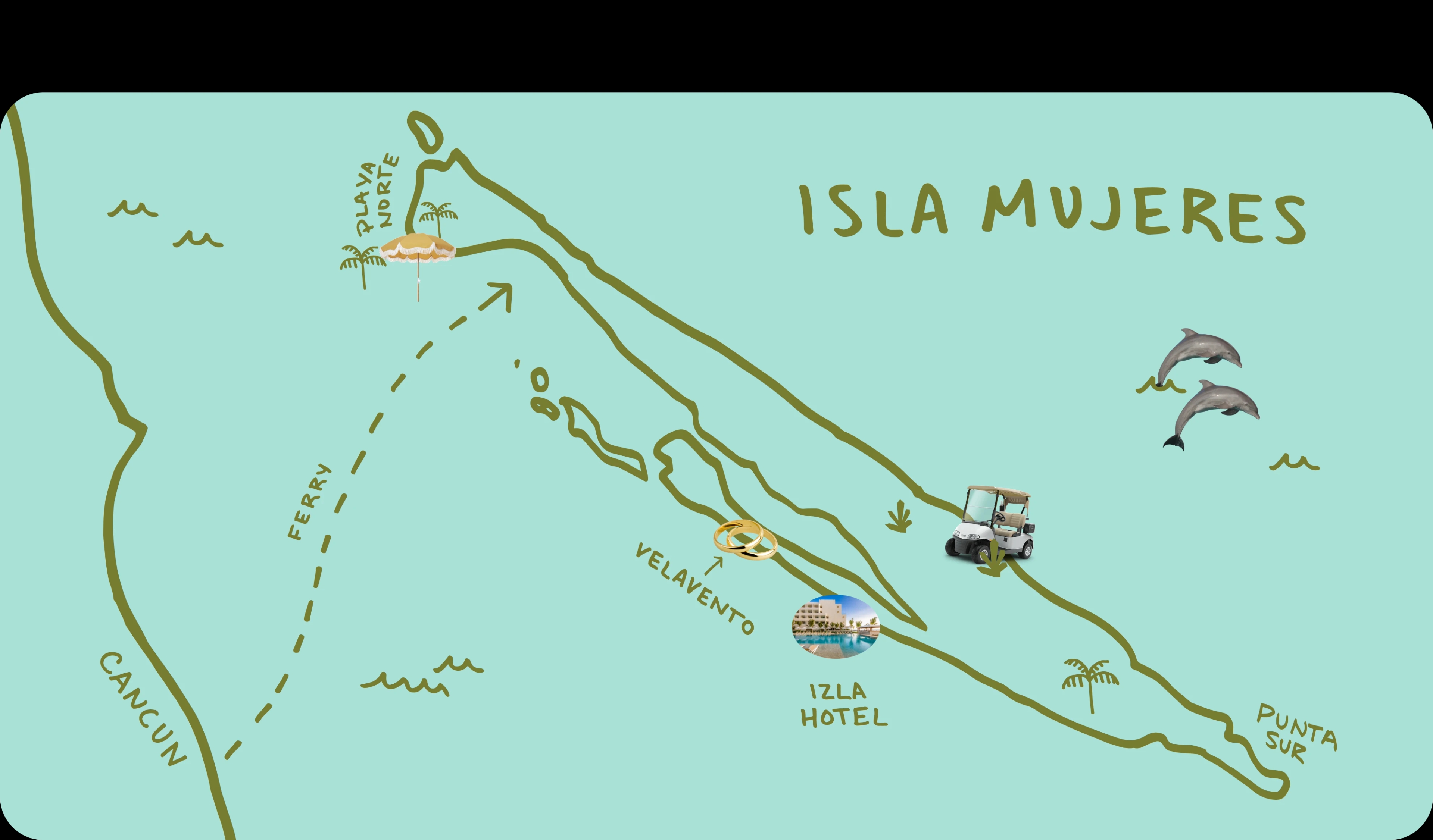 Map drawing of Isla Mujeres